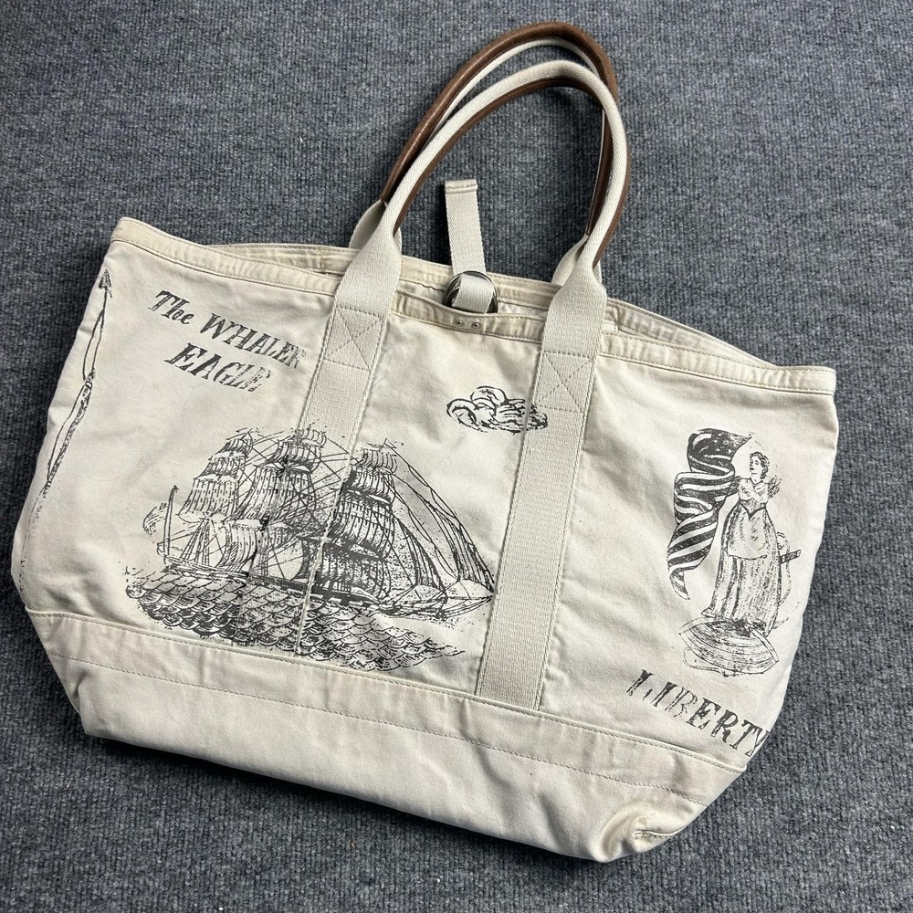 Denim & Supply Ralph Lauren Tote Bag Womens Large Beige Canvas Nautical USA